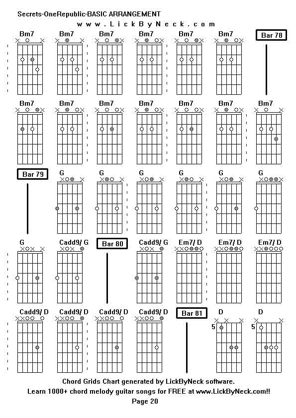 Chord Grids Chart of chord melody fingerstyle guitar song-Secrets-OneRepublic-BASIC ARRANGEMENT,generated by LickByNeck software.